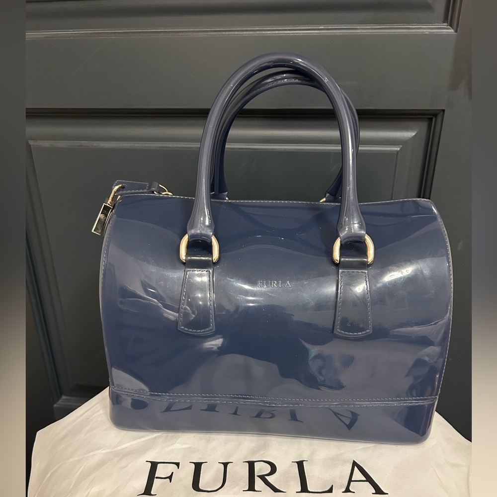 Furla Glossy Navy Satchel